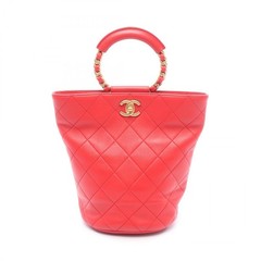 CHANEL Matelasse Loop Handle Chain Rucksack Backpack leather Red GHW Used Women