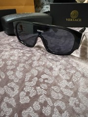 Versace Men’s Shield Sunglasses Black Plastic Full Rim Frame Gray Tinted