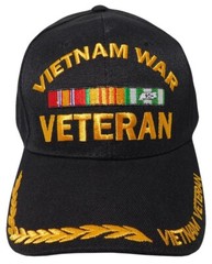 Vietnam War Veteran Ribbon Black Acrylic Adjustable Embroidered Hat Cap