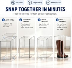 23.6” Tall Boot & Shoe Boxes, Clear Dustproof Acrylic Display Case | 13.8” X 1