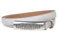 3/4 Inch (19mm) Embossed Rectangular Feather Edged Skinny Stitch Leather Belt