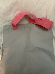 Roxy Gray Pink Striped Tote Bag Hook & Loop Closure Logo Accent Double Handles