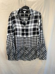 Express Button-Up Shirt Patchwork Design Black and White Med Slim Fit
