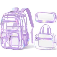 Fimibuke Clear Backpack for Girls, 3PCS Transparent Gradient Purple