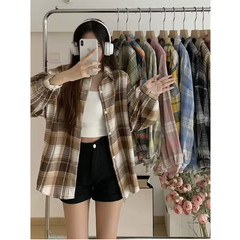 Womens Oversized Plaid Flannel Shirt Long Sleeve Button Down Check Blouse Top