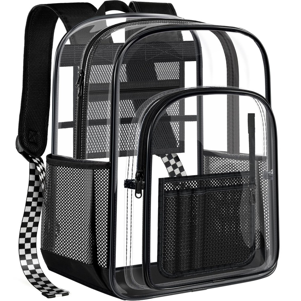 Clear Heavy Duty Transparent Backpack – See Through Bookbag for College, Travel,