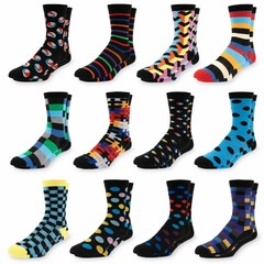 Men’s Dress Socks Size 10-13 Colorful Funky Patterned Crew Socks 12 Pairs