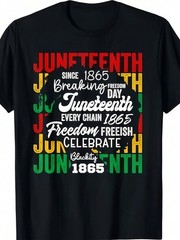 Juneteenth Mens Clothes Freedom Day Print Black TShirt,Casual Crew Neck Tshirt
