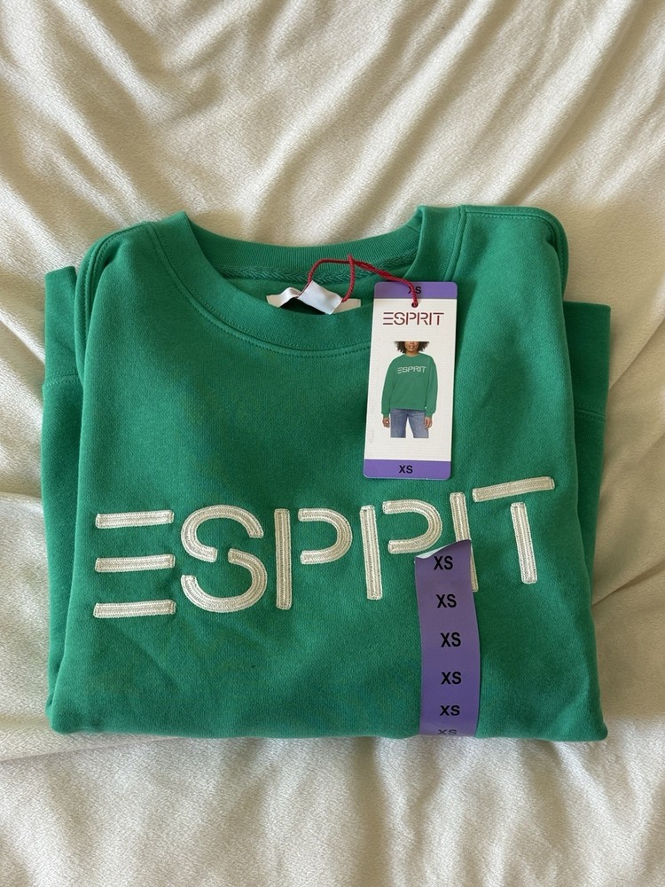 Esprit Green Logo Graphic Print Crew Neck Pullover Sweatshirt Size XS