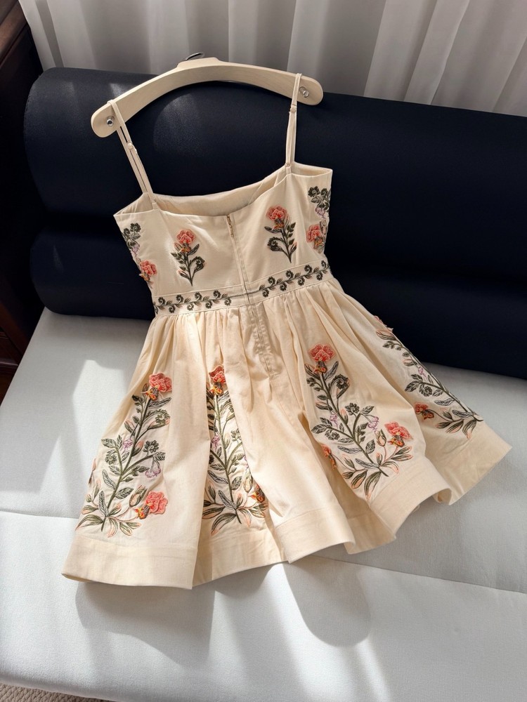 Agua Bendita Dress Women Embroidered Floral Mini Dress Tie Strap Summer Size S