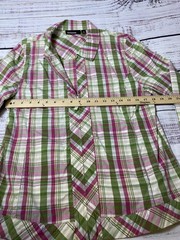 blast… Women’s M Green/Pink/White Plaid Cotton Woven Collared Zip Blouse