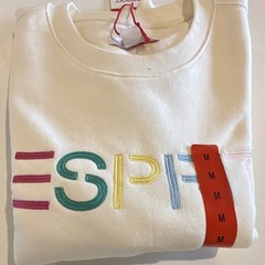Esprit Women’s White Logo Crew Neck Fleece Cotton Pullover Sweatshirt Size M