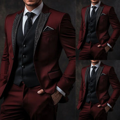 Red Mens Suits Sequin Appliques Formal Prom Coat 2PCS Slim Fit Peak Lapel Jacket