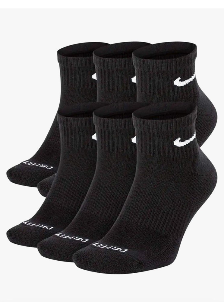 Nike Everyday Ankle Socks 6-Pairs, Size Large( 8-12)- Black