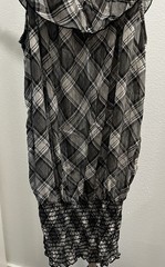 NWT Black White Plaid Blouse Sheer Chiffon Smocked Ruffle Top M