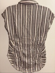 Pilcro Women’s Plaid Ruched Slim Fit Short Sleeve Collared Button Blouse S