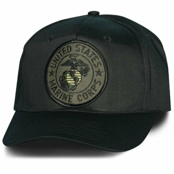 United States Marine Corps Subdued Cover – USMC Eagle Globe & Anchor Black Hat