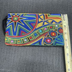 Vibrant Boho-style Beaded/embroidered Zipper Pouch W/ Loop Handle