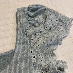 America Eagle Blue Plaid Eyelet Crop Top Flutter Sleeve Babydoll Cottagecore XL