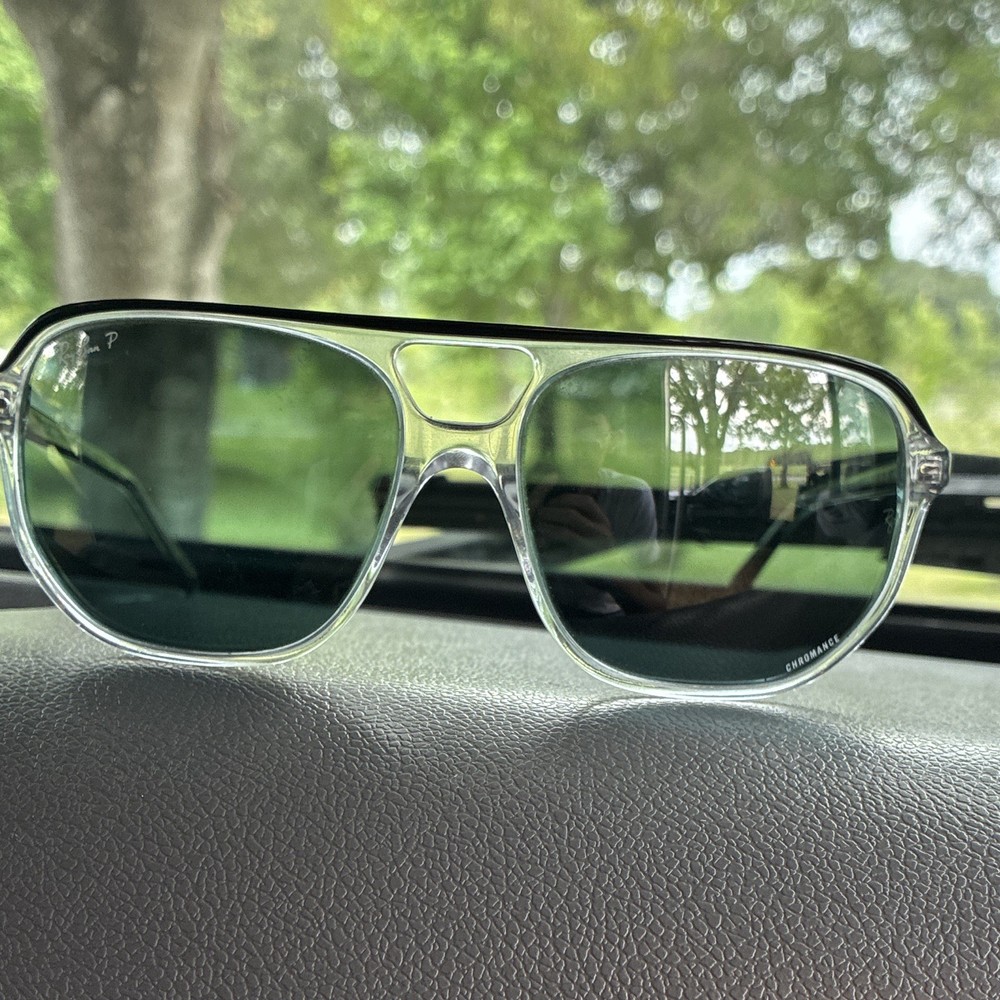 Ray-Ban RB2447 Square Sunglasses Clear Full Rim Green Polarized UV400