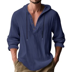Mens Cotton Linen Hoodie Shirt Casual Long Sleeve Beach Pullover Summer Top
