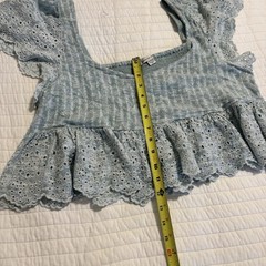 America Eagle Blue Plaid Eyelet Crop Top Flutter Sleeve Babydoll Cottagecore XL