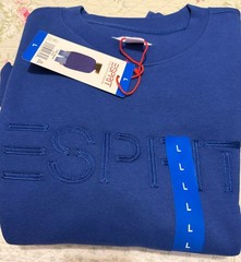 Esprit Women’s Blue Logo Crew Neck Pullover Sweatshirt Long Sleeve Size Large