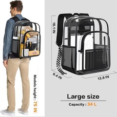 Clear Heavy Duty Transparent Backpack – See Through Bookbag for College, Travel,