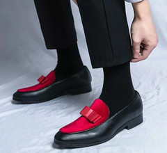 Men’s Velvet Splicing Color Block Bowknot Loafers Dress Shoes Wedding Oversize