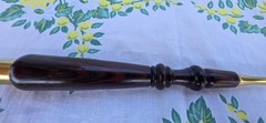 Custom made high end long-handled shoe horn. Casten brass and dark wooden handle