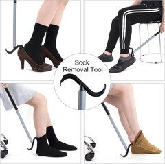 35″ Dressing Stick with Shoe Horn & Sock Remover, Adjustable Aid in Grey/Black