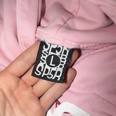SP5DER Pink Spiderweb Graphic Pullover Hoodie Fleece Cotton men’s L