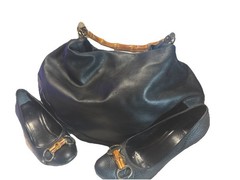 Gucci Black Bamboo Handle Shoulder Bag Detachable Strap Gold Hardware Women