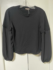 Lilla P Women’s M Black Solid Knit Crew Neck Balloon Long Sleeve Pullover Top