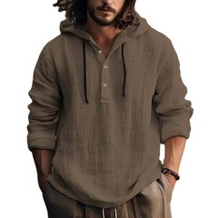 Mens Cotton Linen Hoodie Shirt Casual Long Sleeve Beach Pullover Summer Top