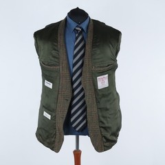 Mens Check HARRIS TWEED Jacket 50R US Size Dark Green Wool Sport Coat Blazer