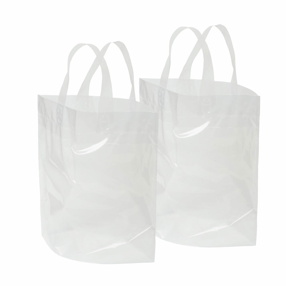 Clearance Clear Bag with Soft Loop Handle Thick Plastic Shopping Lunch Tote Lot
