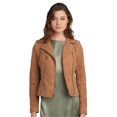 Women’s Tan Brown Suede Leather Jacket – Premium Soft Suede Stylish Casual Outer