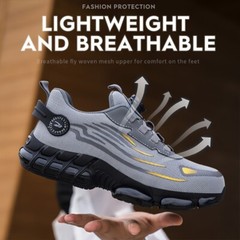 Men Safety Toe Work Shoes Rotating Buckle Breathable Non-Slip Steel Toe Sneakers