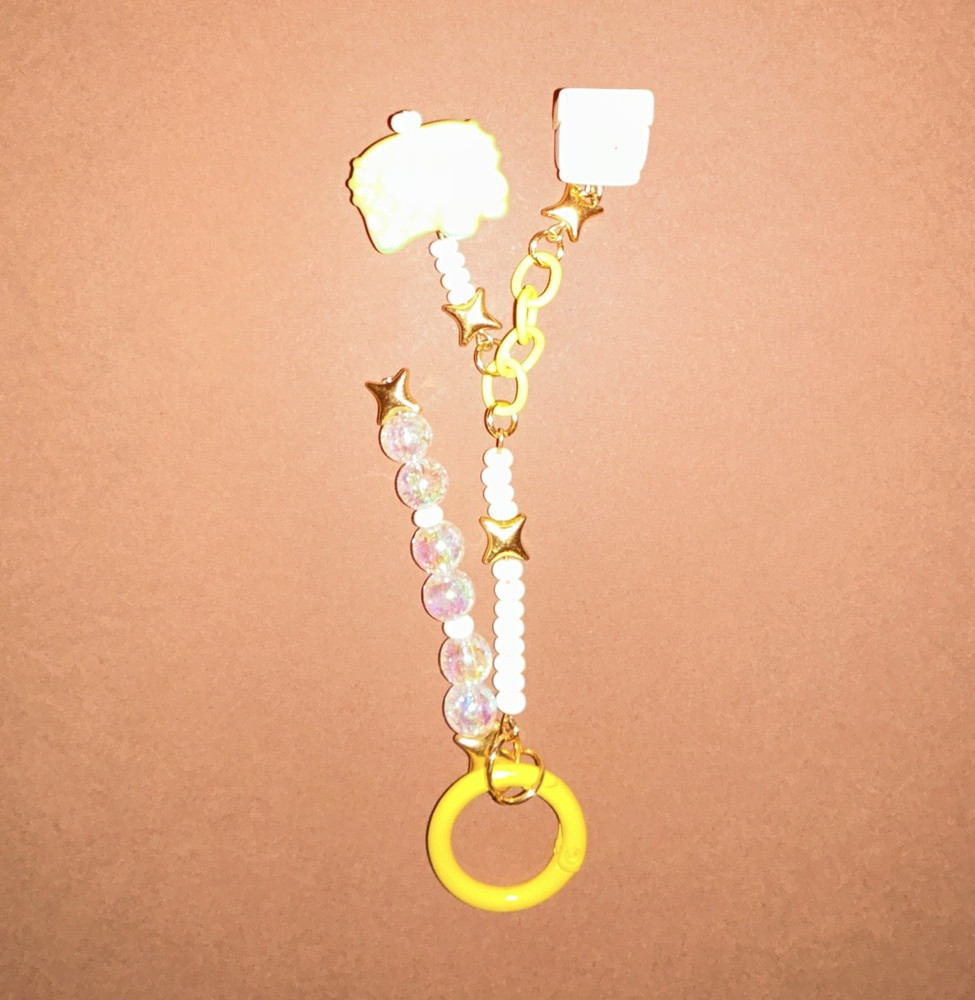 Yellow Beaded Food Charm Key Chain Gold Star Accents Metal Plastic Women