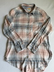 C&C California Plaid Flannel Shirt Large Pink Blue Button Front Pocket
