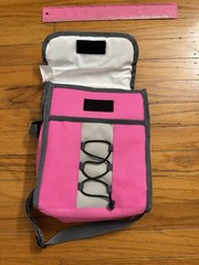 Lunch Bag Pink Gray Small Bag Hook & Loop Flap Front Pocket Strap