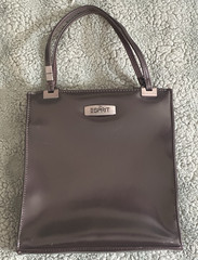 Esprit Brown Satchel Top Handle Bag Double Handles Zip Closure Silver Hardware