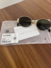 CELINE Paris Oval Sunglasses Gold Metal Frame Black Tinted Plastic Lenses