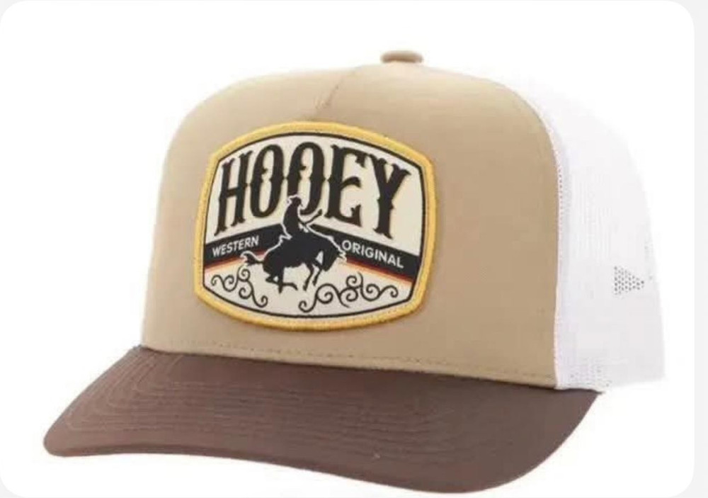 Hooey Western Trucker Hat Colorblock Mesh Back One Size Beige Brown White