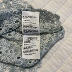America Eagle Blue Plaid Eyelet Crop Top Flutter Sleeve Babydoll Cottagecore XL