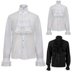 Men Vampire Victorian Renaissance Blouse Tops Gothic Ruffled Medieval Shirt