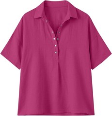 Women Cotton Linen Tops Button Down V Neck Half Sleeve Summer Gauze Blouse