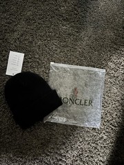 Moncler Men’s Black Solid Beanie Hat One Size with Logo Patch