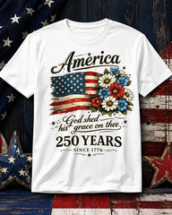 250th Anniversary Flag Floral USA Flag Patriotic 4th of July T-Shirt
